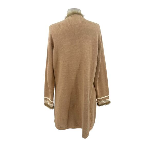 Storybook Knits Pearl Beaded Fur Trimmed Cardigan Sweater Tan Camel Size Small - Picture 9 of 14